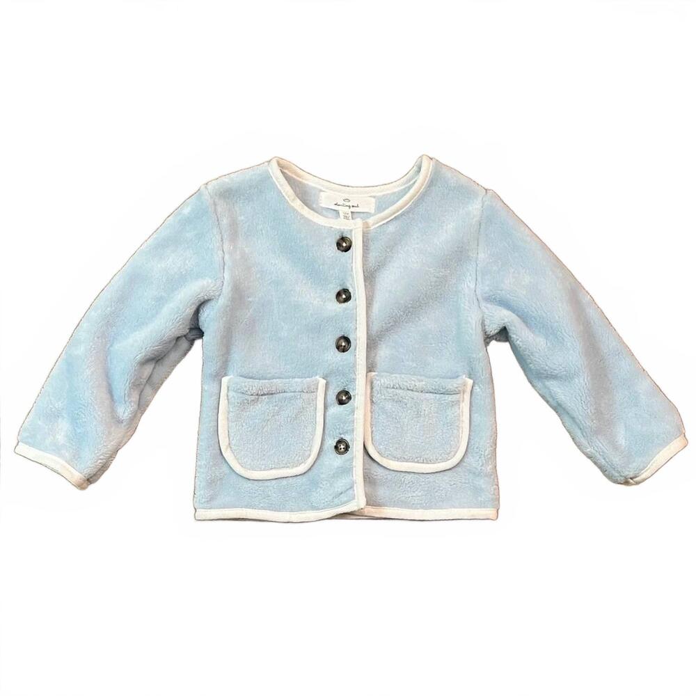 NEW STARTING OUT kids trim sofi jacket with pockets in blue with white